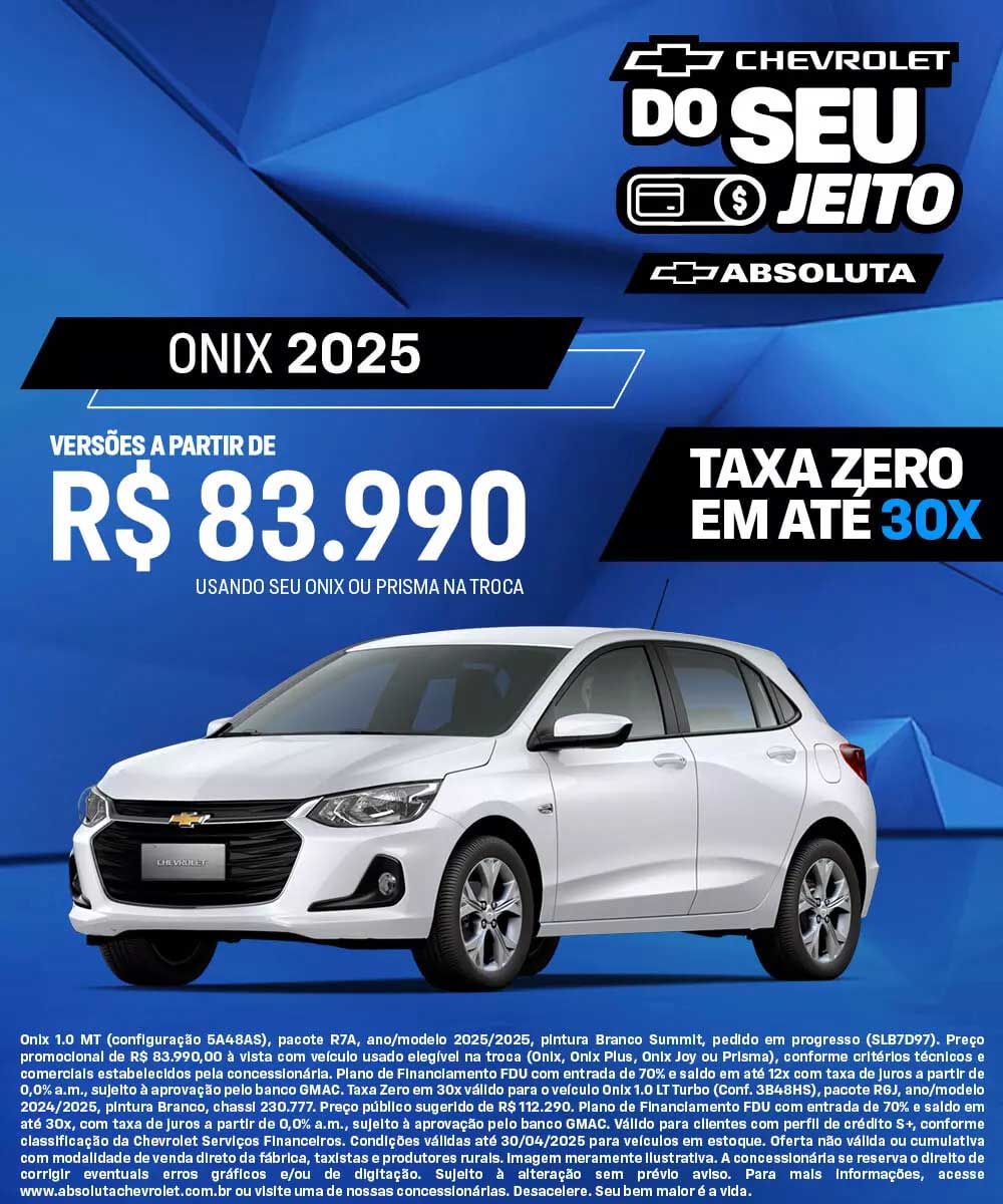 Oferta Onix 2025 com preço a partir de R$ 83.990 – aproveite condições especiais